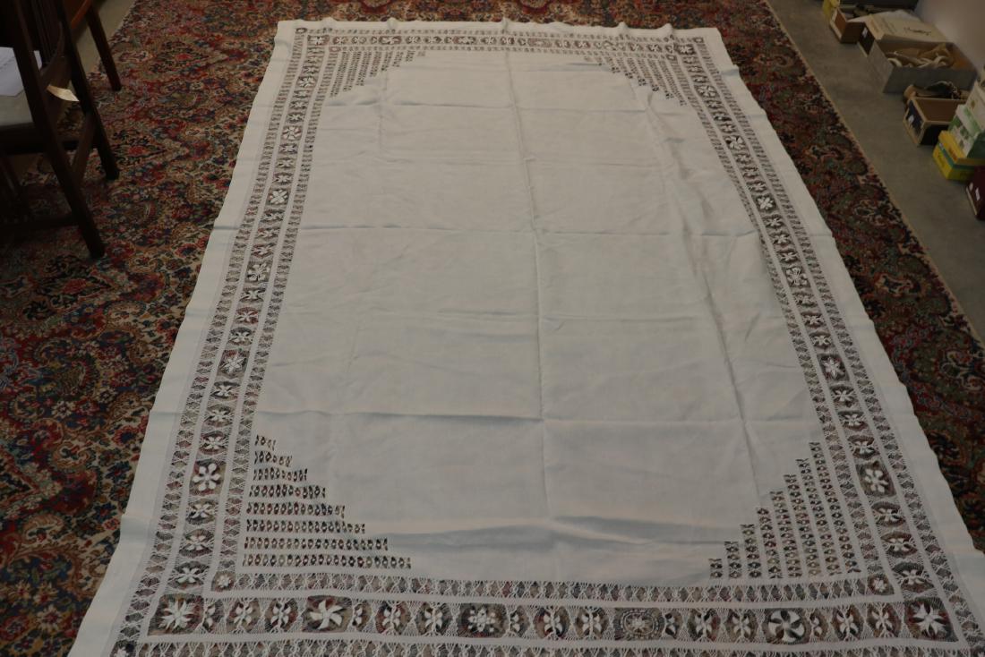 Amazing Vintage Tenerife Lace Tablecloth: White Spanish Tenerife lace cloth measures approx. 71x102", very good condition with some broken threads.