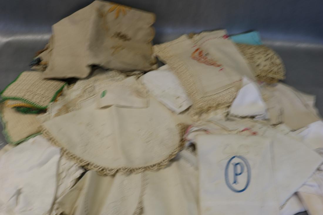Large Lot Vintage Linens: Embroidered towels, napkins, doilies, light soil