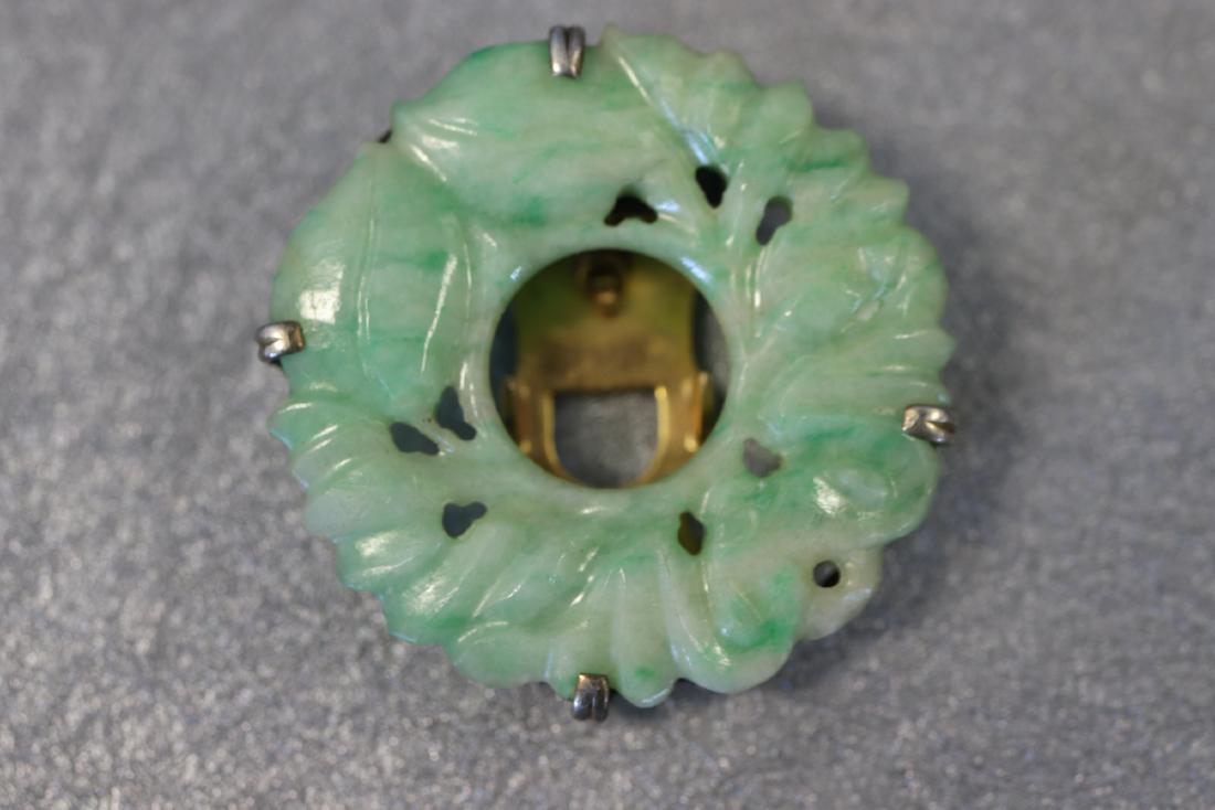 Antique Carved Apple Green Jade Brooch Clip: Measures approx.1" across. Very good condition.