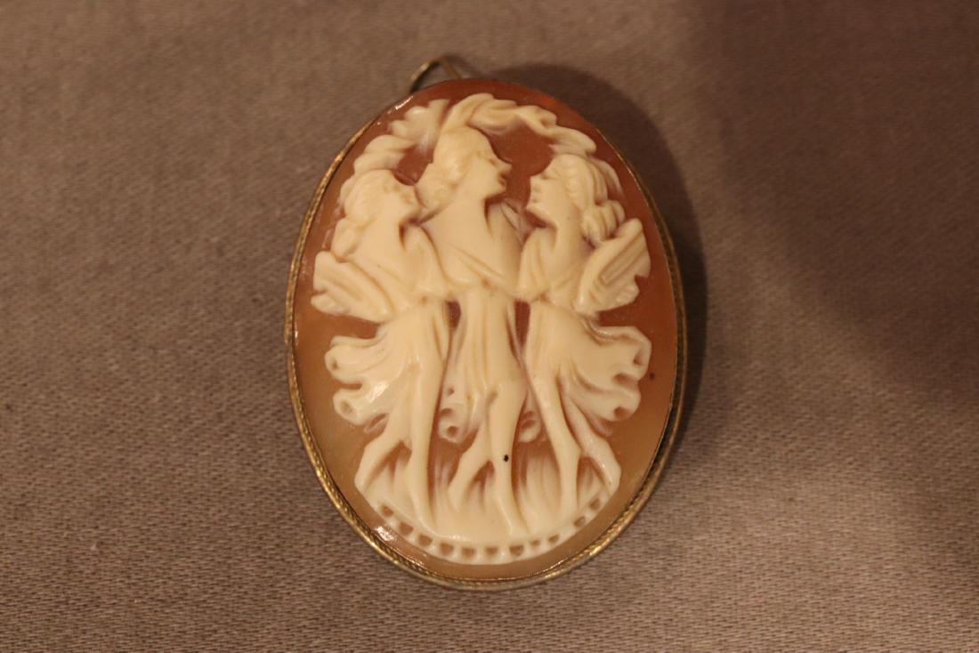 Antique Carved Cameo Brooch with 3 Women, 800 Silver: beautiful cameo brooch, 800 silver, approx. 1 38 inches