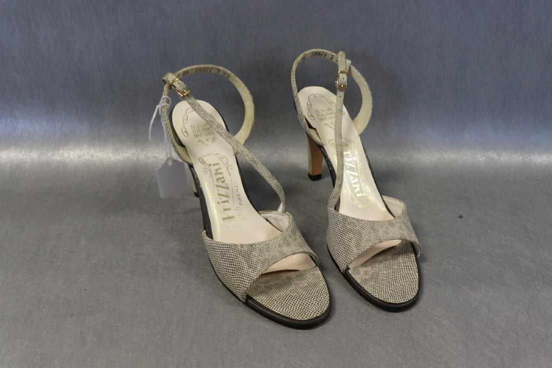 1950's Prizzani Sling Back Asymmetric Heeled Sandals: new in box, size 9AA, snake print, "Zoe Vamp"