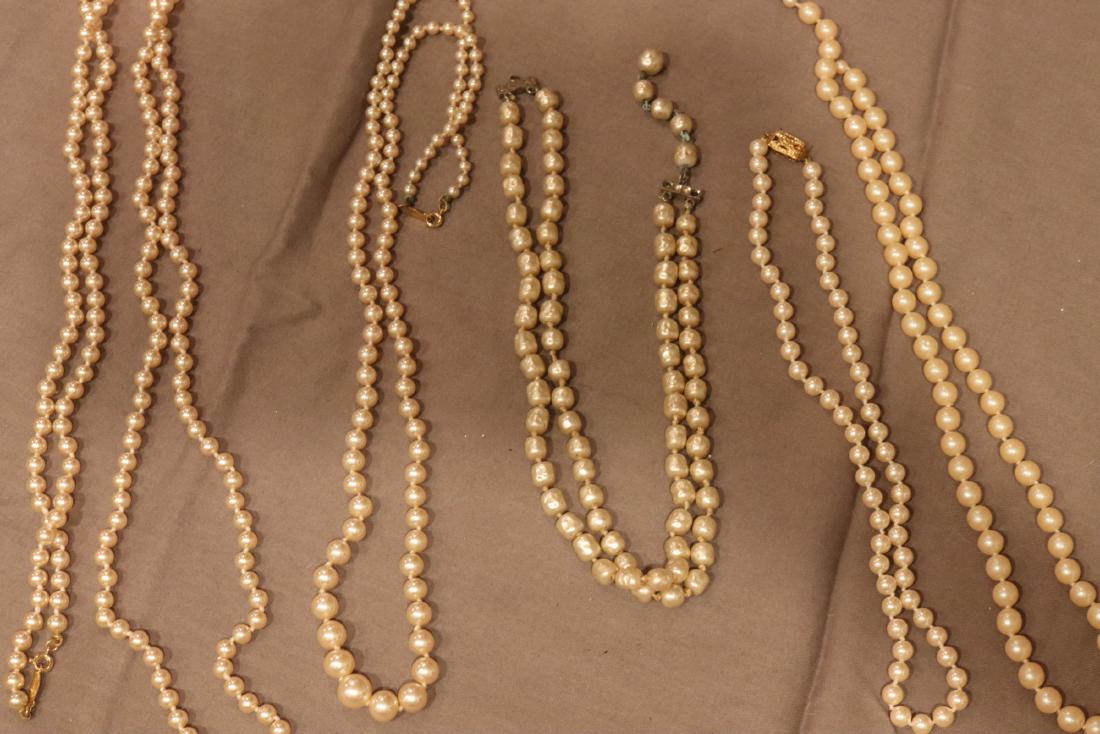 Lot of Vintage Pearl Beaded Necklaces: Napier, Monet, and other, 5 in all, various lengths, one clasp missing all hand knotted