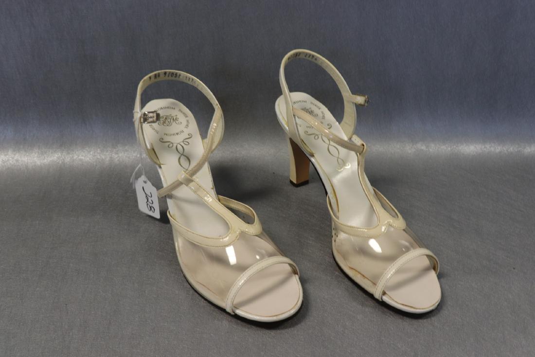 1984 Florsheim Thayer Mcneil Sling Back Heels: New in Box, clear Vinyl with off white pattern leather original price $85. size 9N, approx. 3 1/2 inch heel