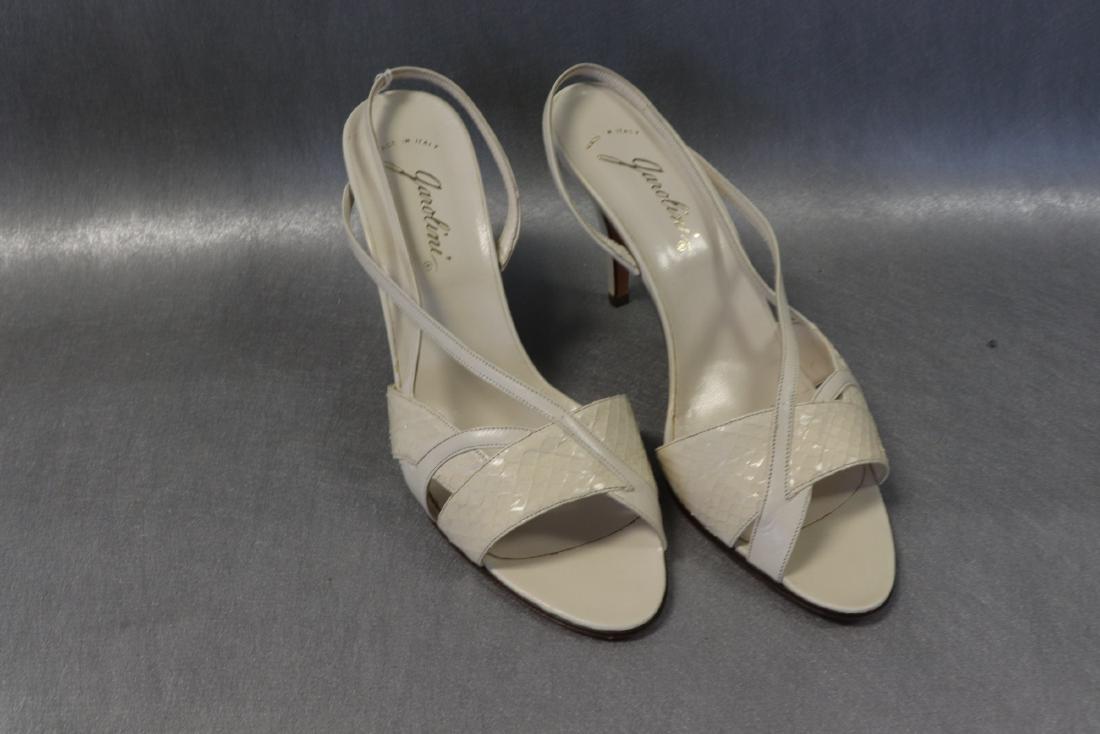Vintage White Garolini Sandals Snake Skin: In original box, size 9 , made in Italy, no wear, 3" heel.