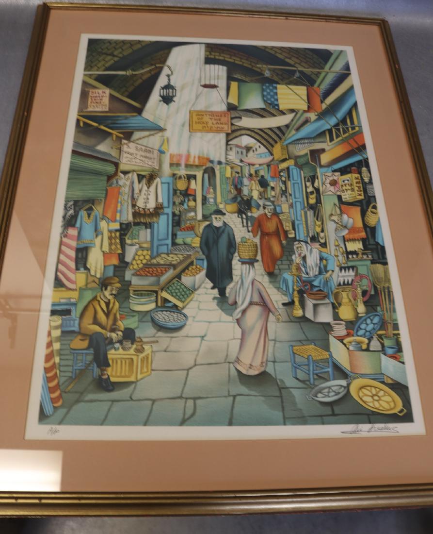 Ari Gradus Artists Proof "Jerusalem Bazaar": Artist proof of "Jerusalem Bazaar" by Ari Gradus, measures approx. 34 inches by 26 inches in frame.