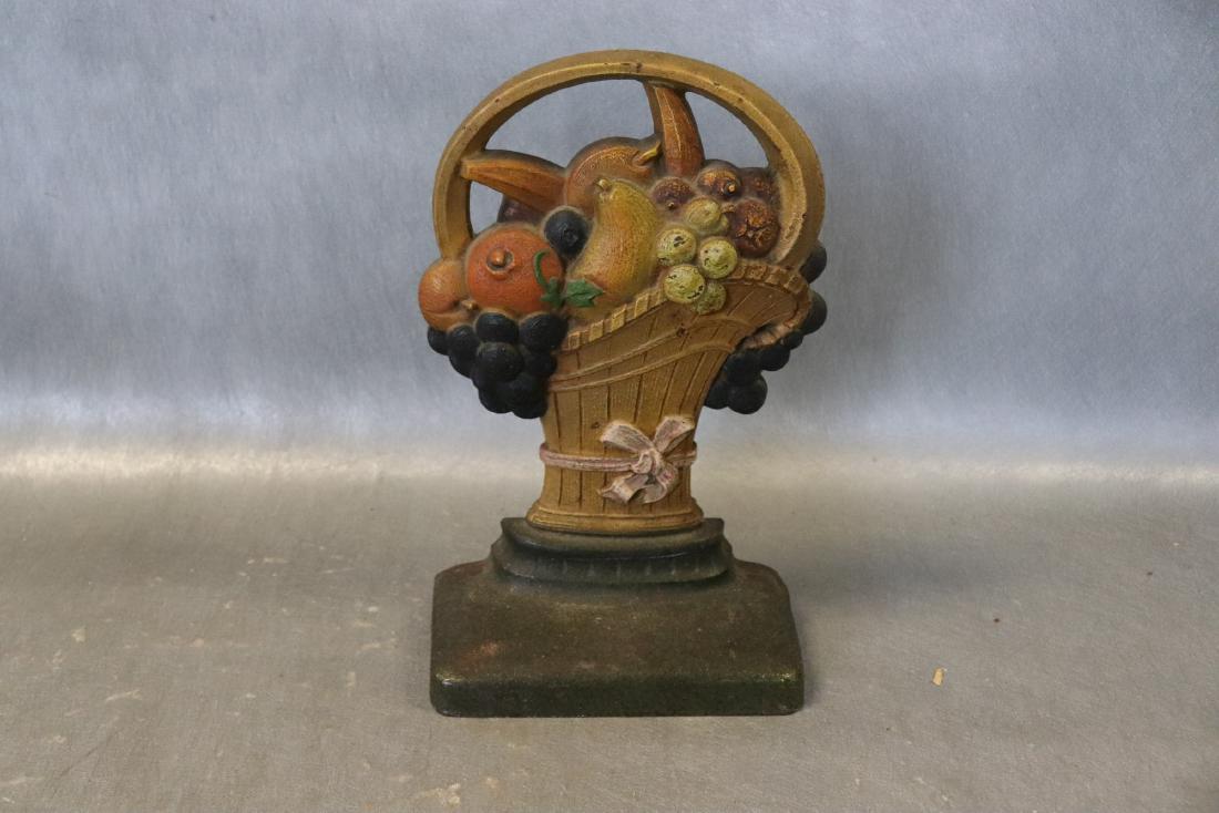 Antique Cast Iron Fruit Basket Door Stop: all original paint, approx. 9 1/2 inches tall