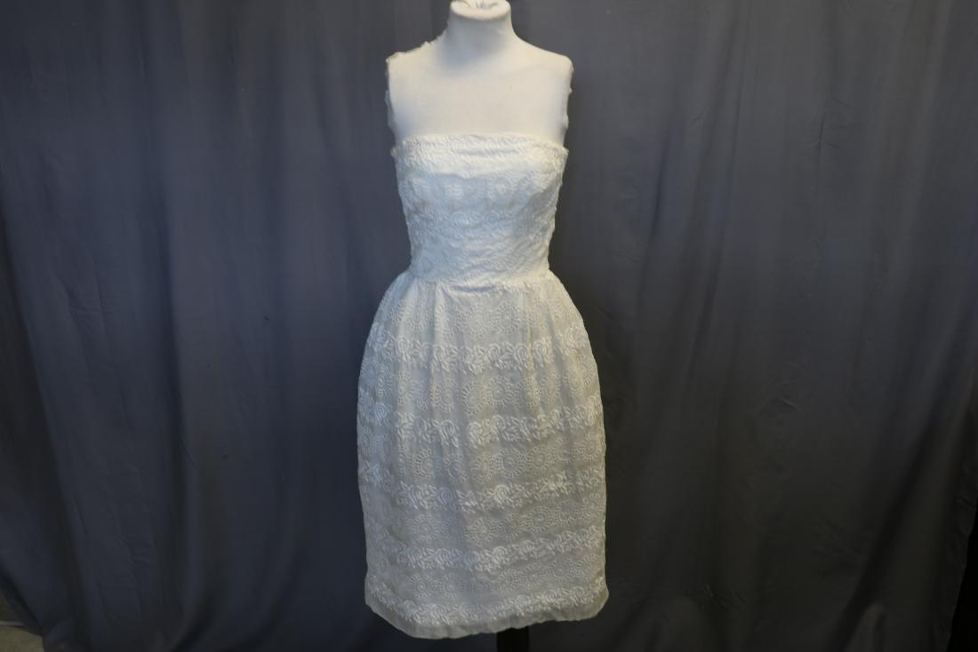 1960's White Lace Cut Work Strapless Dress (1 of 7)