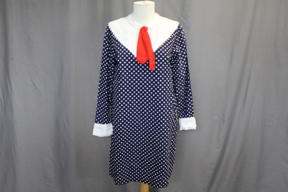 1970's Blue Polka Dot Cotton A-Line Dress (1 of 5)