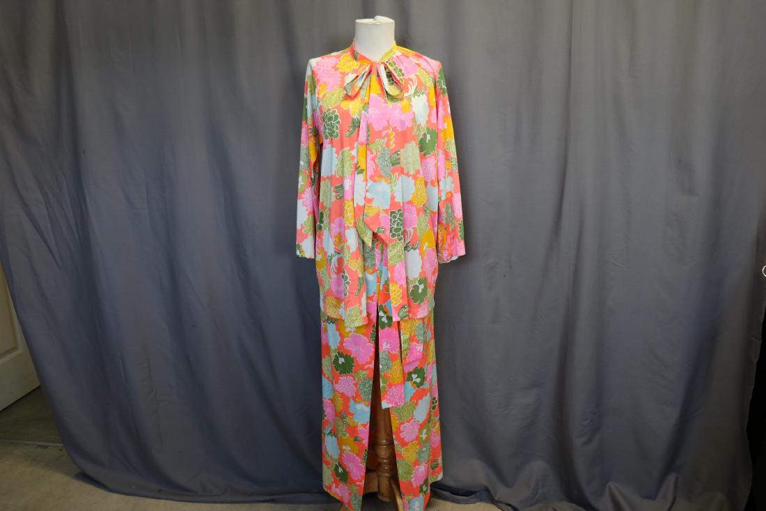 1960's Floral 'Bali' Nylon Lounge-Wear Top, Skirt (1 of 6)