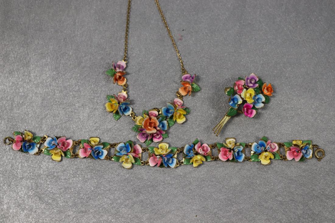 Vintage Austria Enamel Floral Necklace, Brooch, (1 of 9)