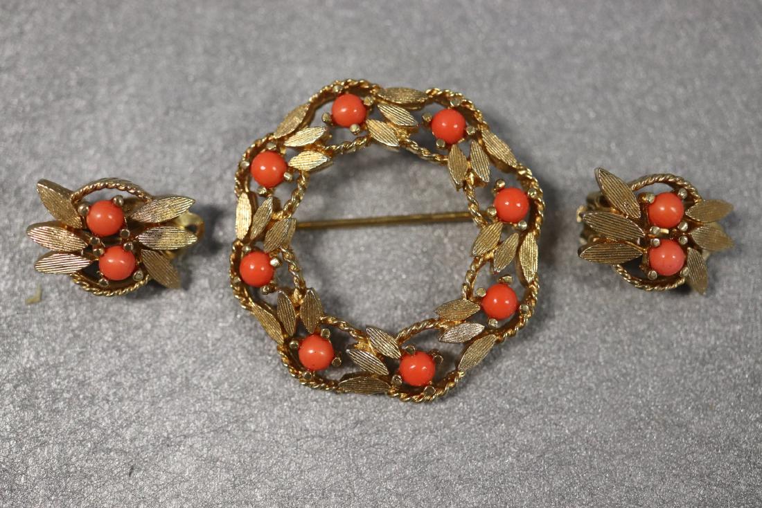 Vintage Panetta, Brooch & Earring Set with Coral (1 of 7)