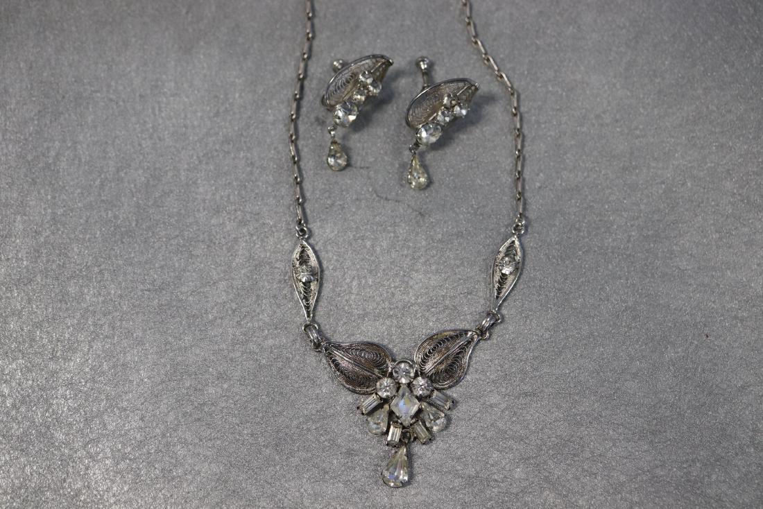 Vintage Sterling & Rhinestone Earring & Necklace Set (1 of 5)