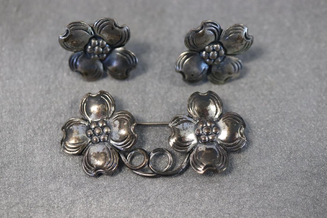 Vintage Michele Sterling Flower Brooch & Earring Set (1 of 6)