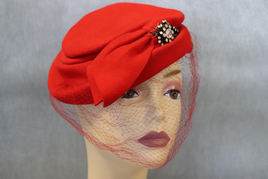 Vintage Red Wool Felt Capulet Hat (1 of 6)