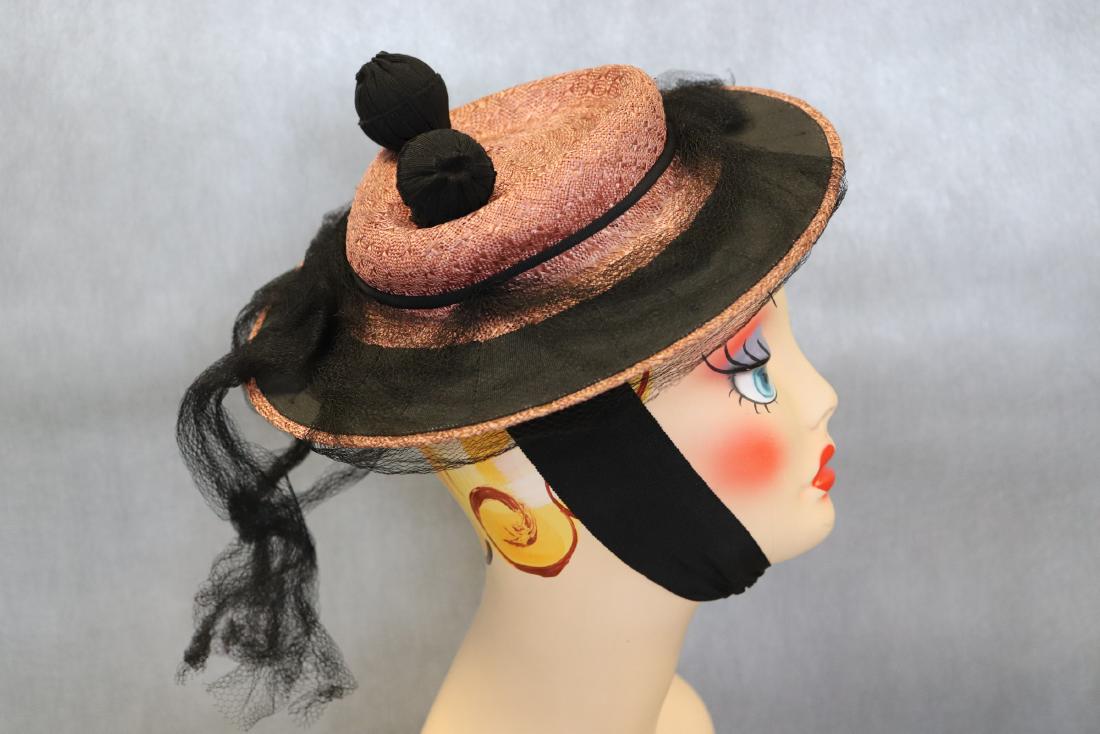 Vintage Woven Pink Straw Breton Hat (1 of 7)