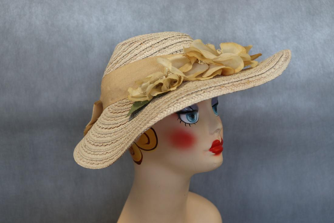 Vintage Straw Summer Hat, Silk Flowers (1 of 5)