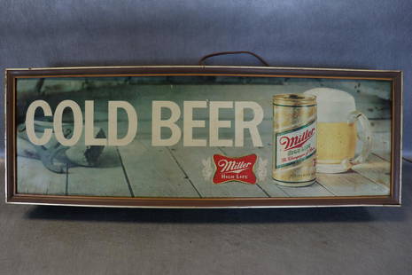 Vintage Miller Beer Bar Light: approx. 27 x 9", untested, scratches, soil and light rust on top.