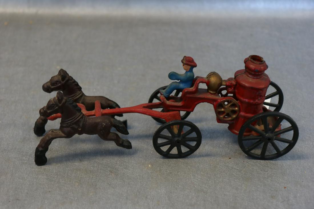 cast iron 3 horse drawn fire wagon