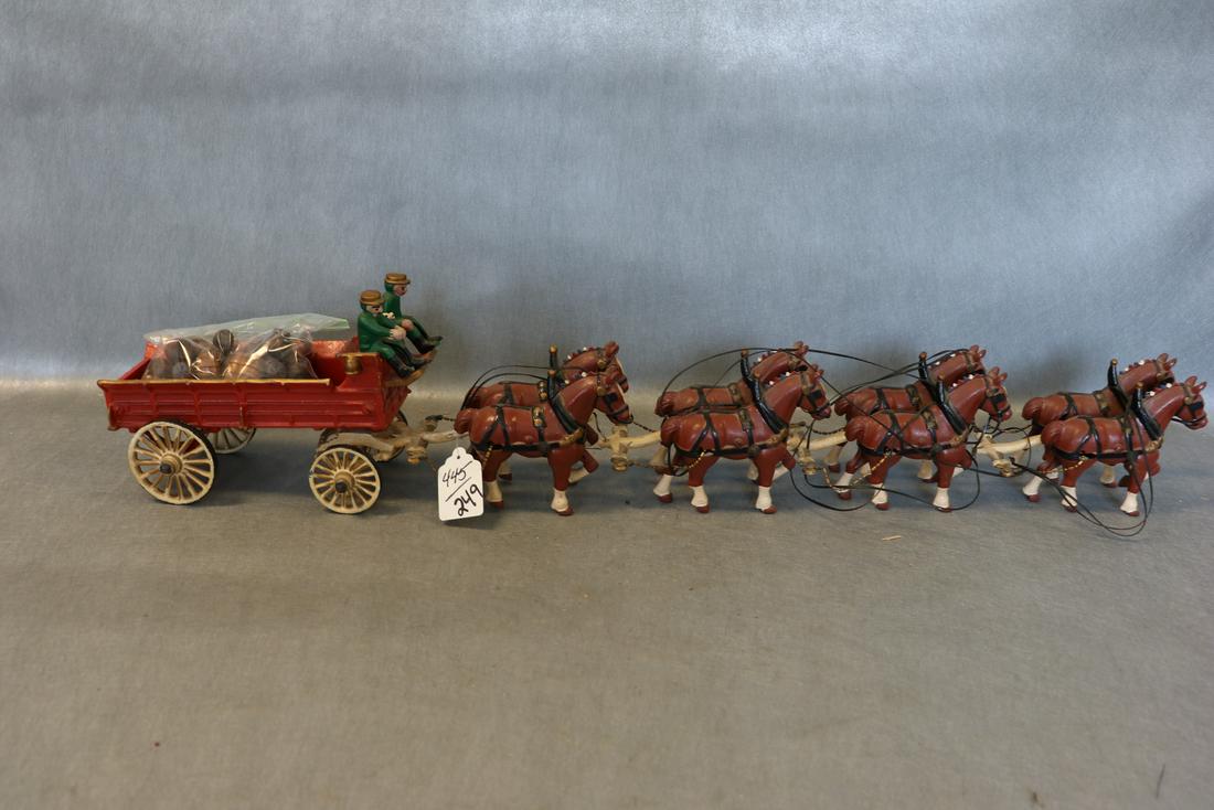 Vintage Cast Iron Beer Wagon, Horses (1 of 8)