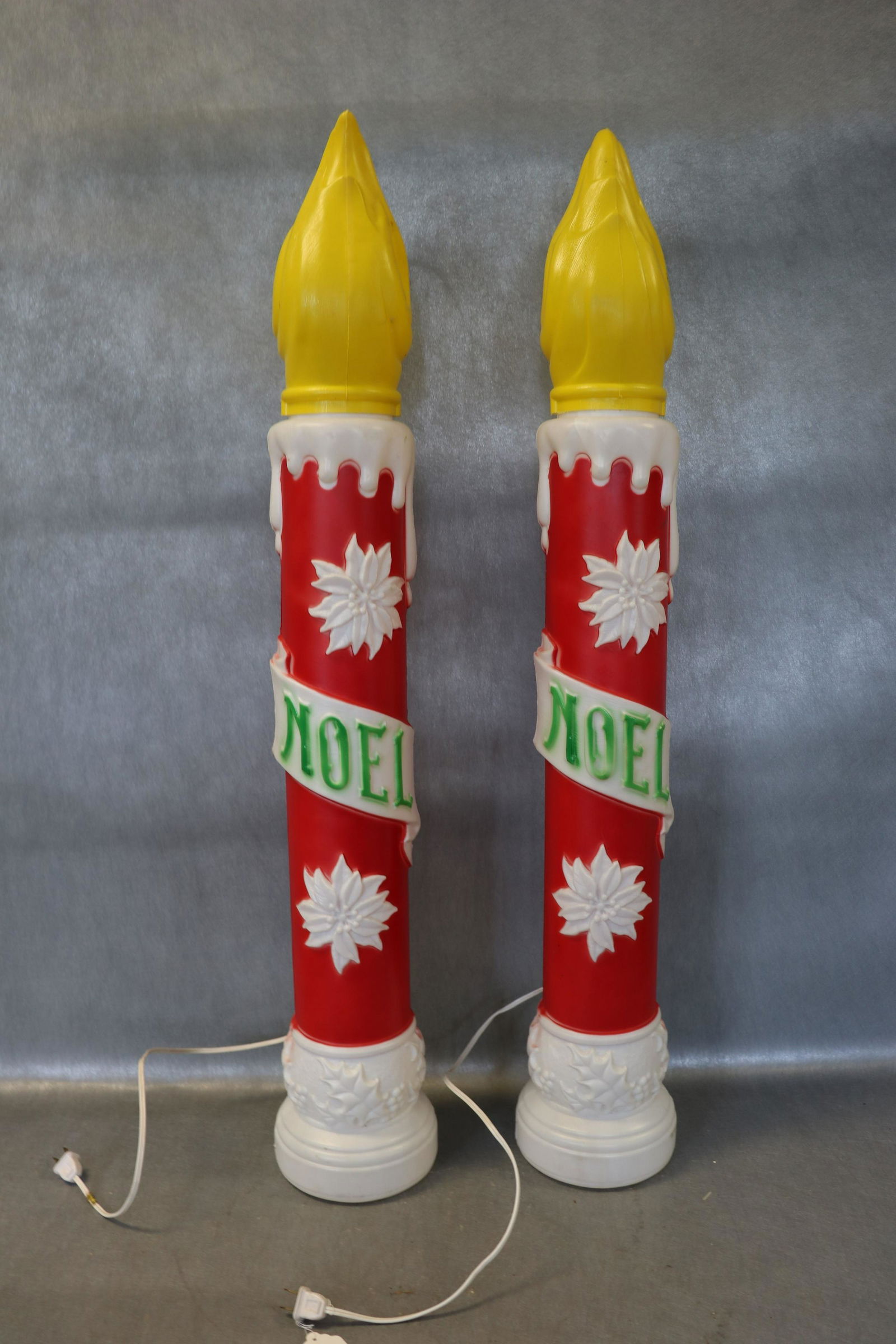 Pair Vintage Plastic Blow Mold Christmas Lights: EMPIRE Noel Candle sticks, 37" tall