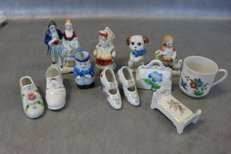 Lot of Occupied Japan Porcelain Figurers: Includes Made in Occupied Japan Toby mug, shoes, cup, purse, more. Great condition.