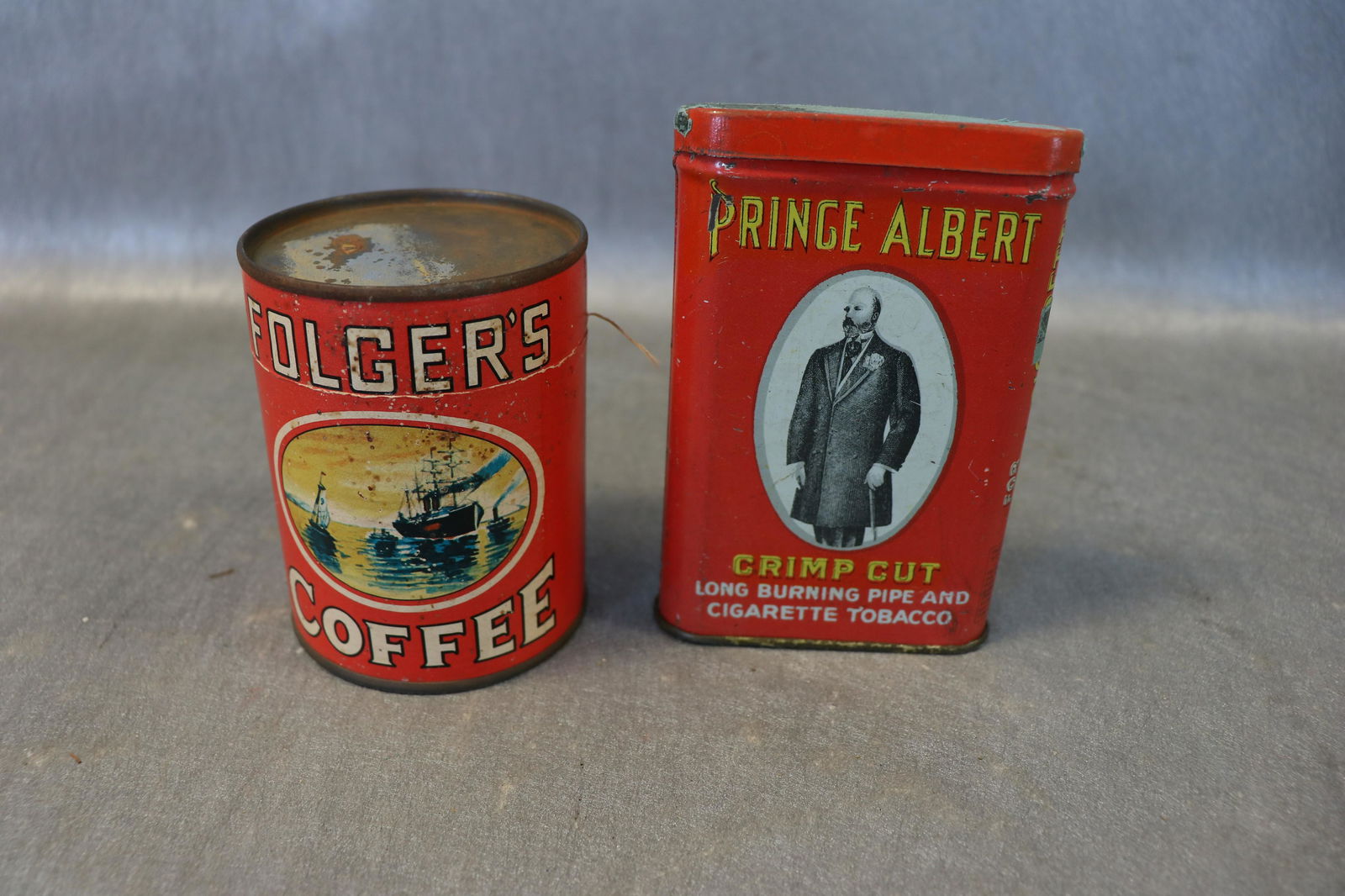 Lot of 2 Antique Tins, Coffee Can, Tobacco Tin (1 of 3)