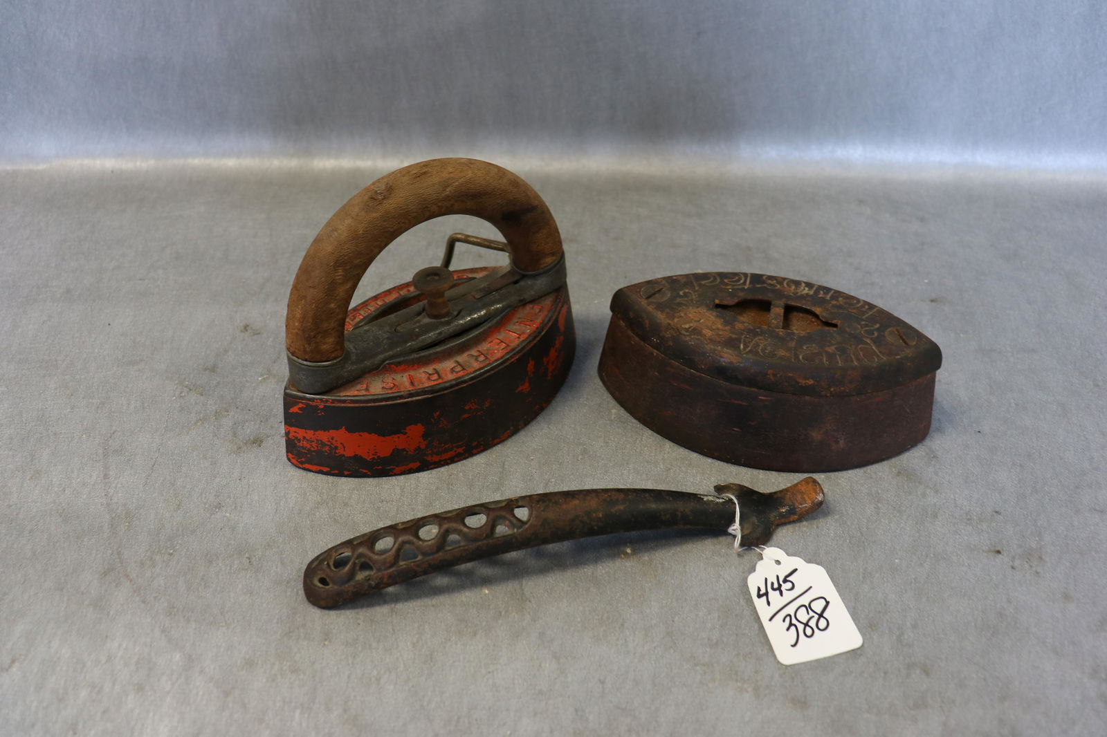 Lot of 2 Antique 1800's Cast Iron Sad Irons: Approx. 6 1/2" long, see photos for condition