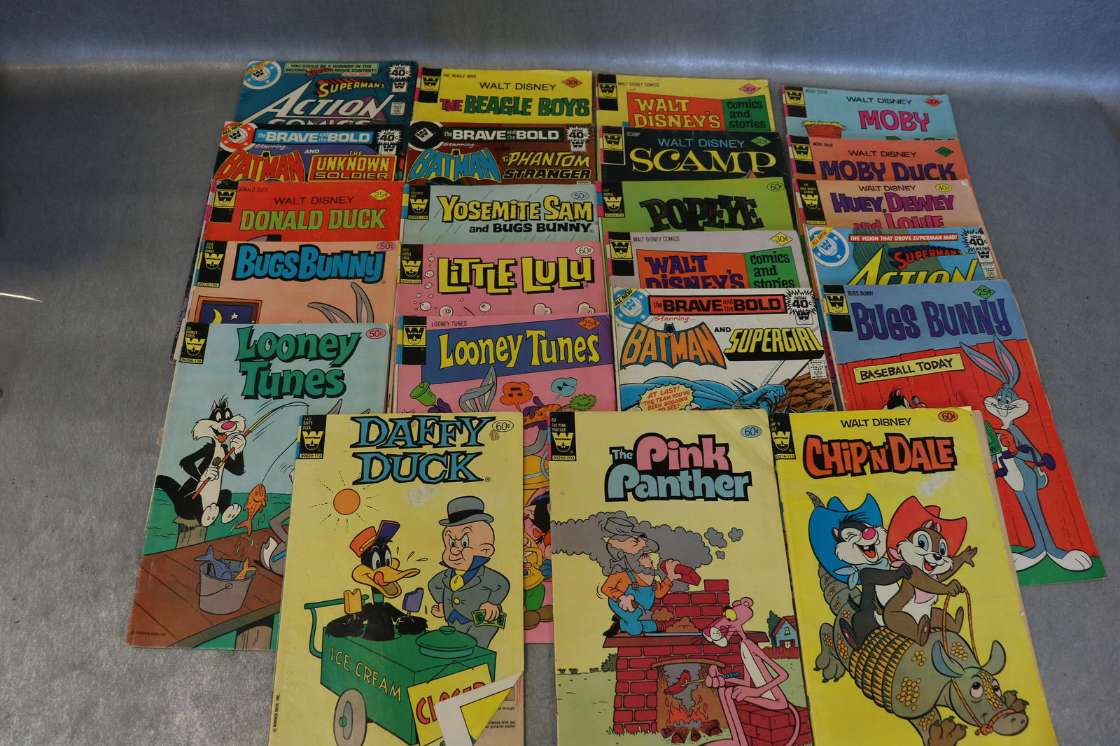 Lot of 23 Vintage Comic books: Whitman Books: Bugs Bunny, Moby Duck, Superman, Huey Dewey & Louie and others.