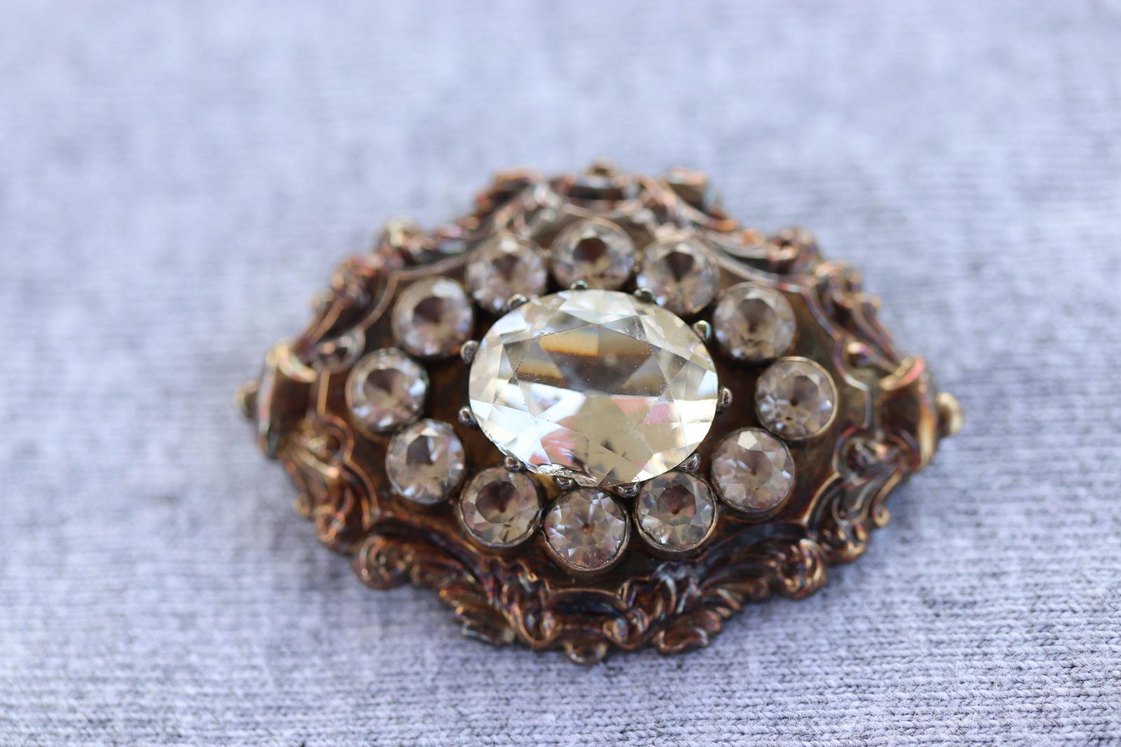 Antique Silver Brooch w Rhinestones (1 of 5)