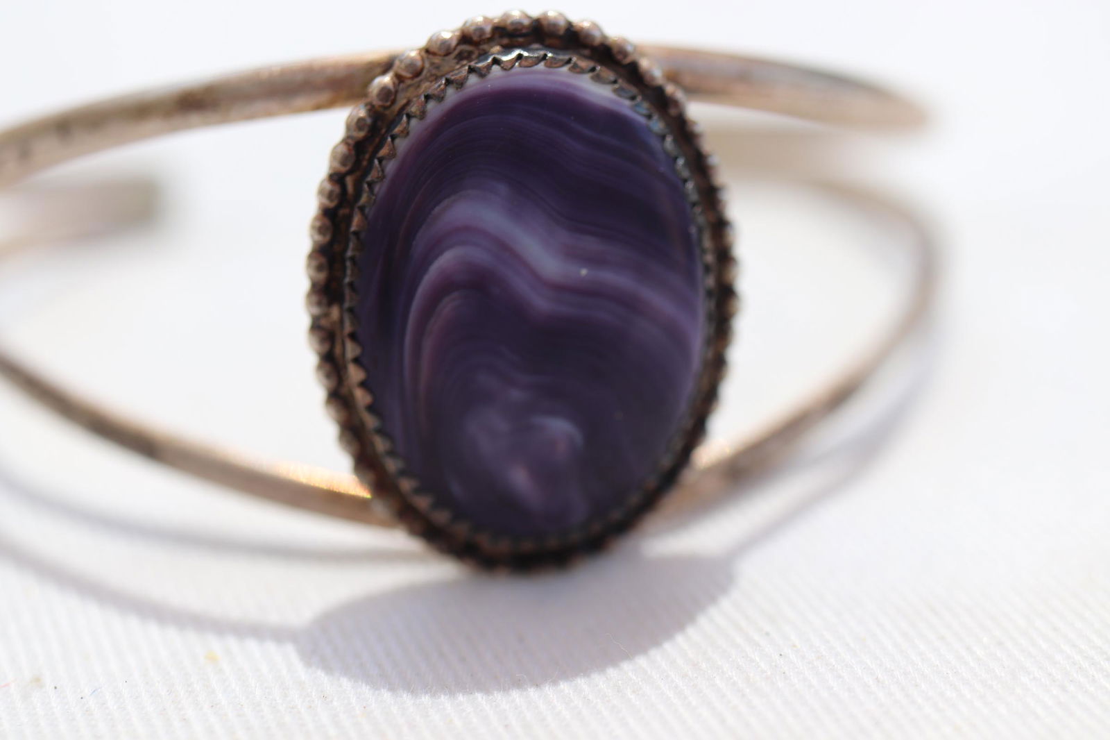 Vintage Sterling Cuff Bracelet w Purple Stone (1 of 4)