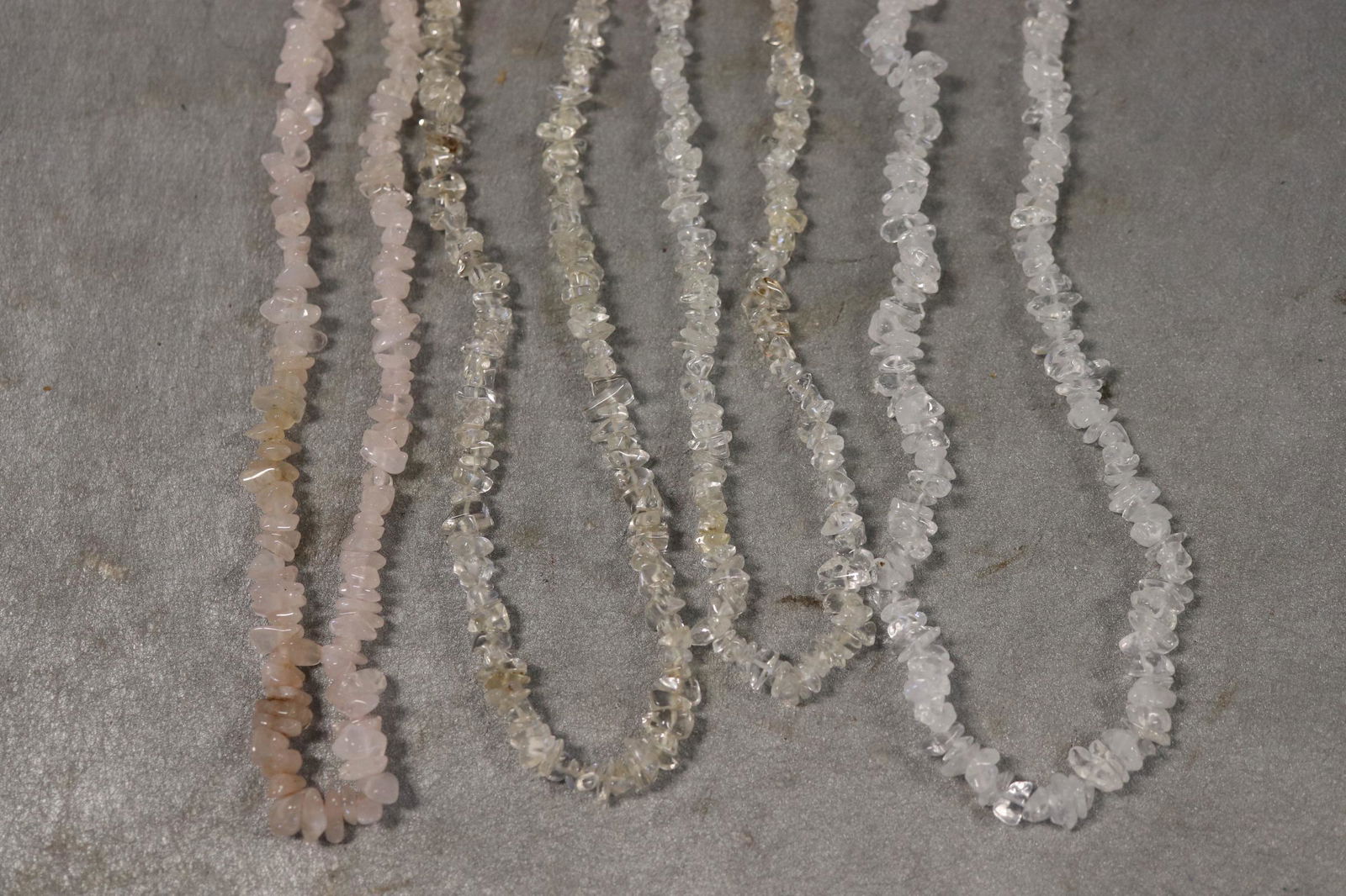 4 Vintage Clear & Pink Polished Stone Beaded Necklaces (1 of 5)