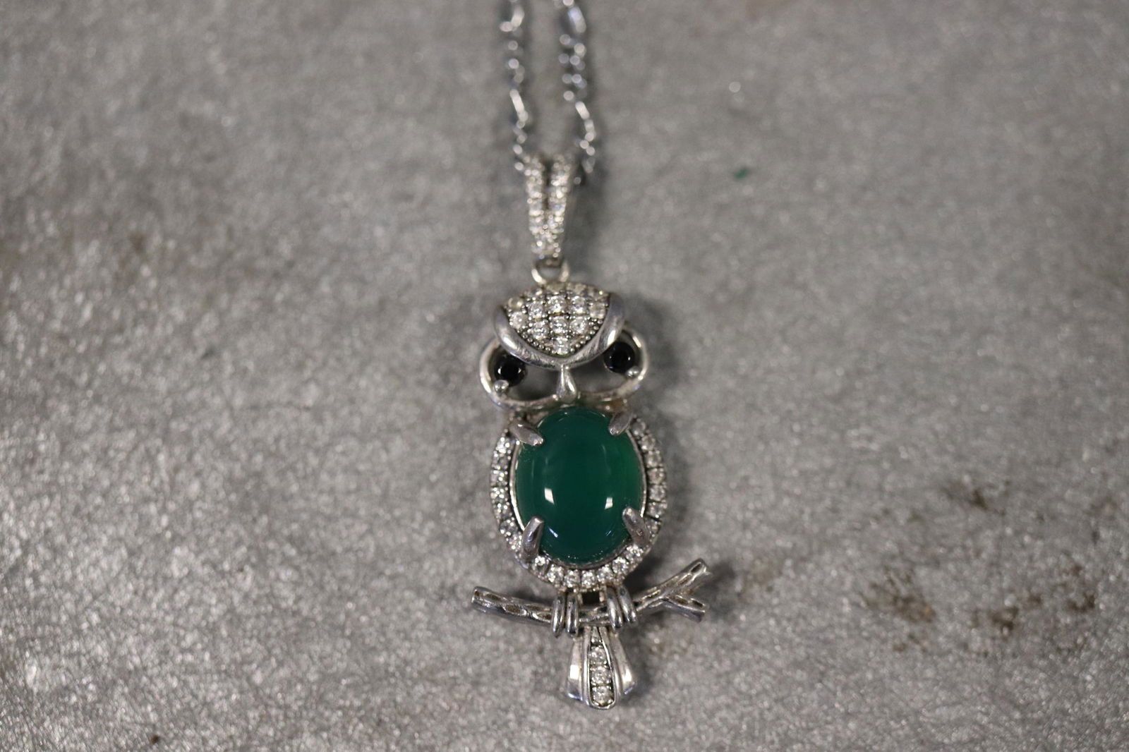 Jade & Sterling Owl Pendant Necklace (1 of 5)