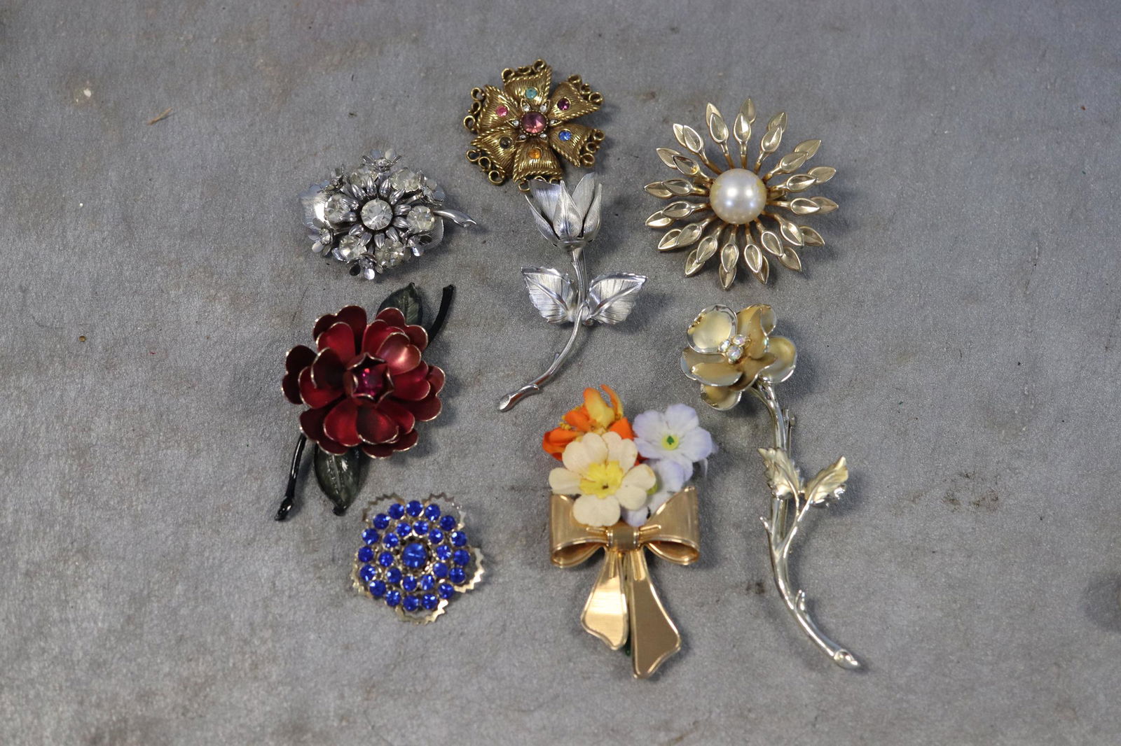 Lot of 8 Vintage Brooch Pins, Rhinestones, CORO, AVON (1 of 11)