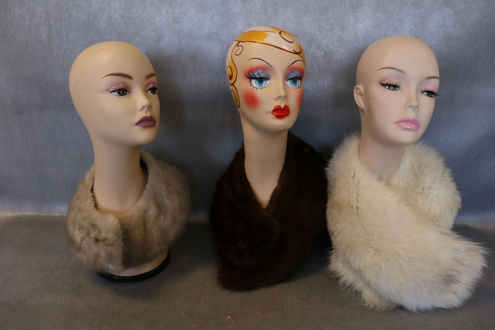 Lot of 3 Vintage Fur Collars: Mink, fox & sable, this is an educated guess