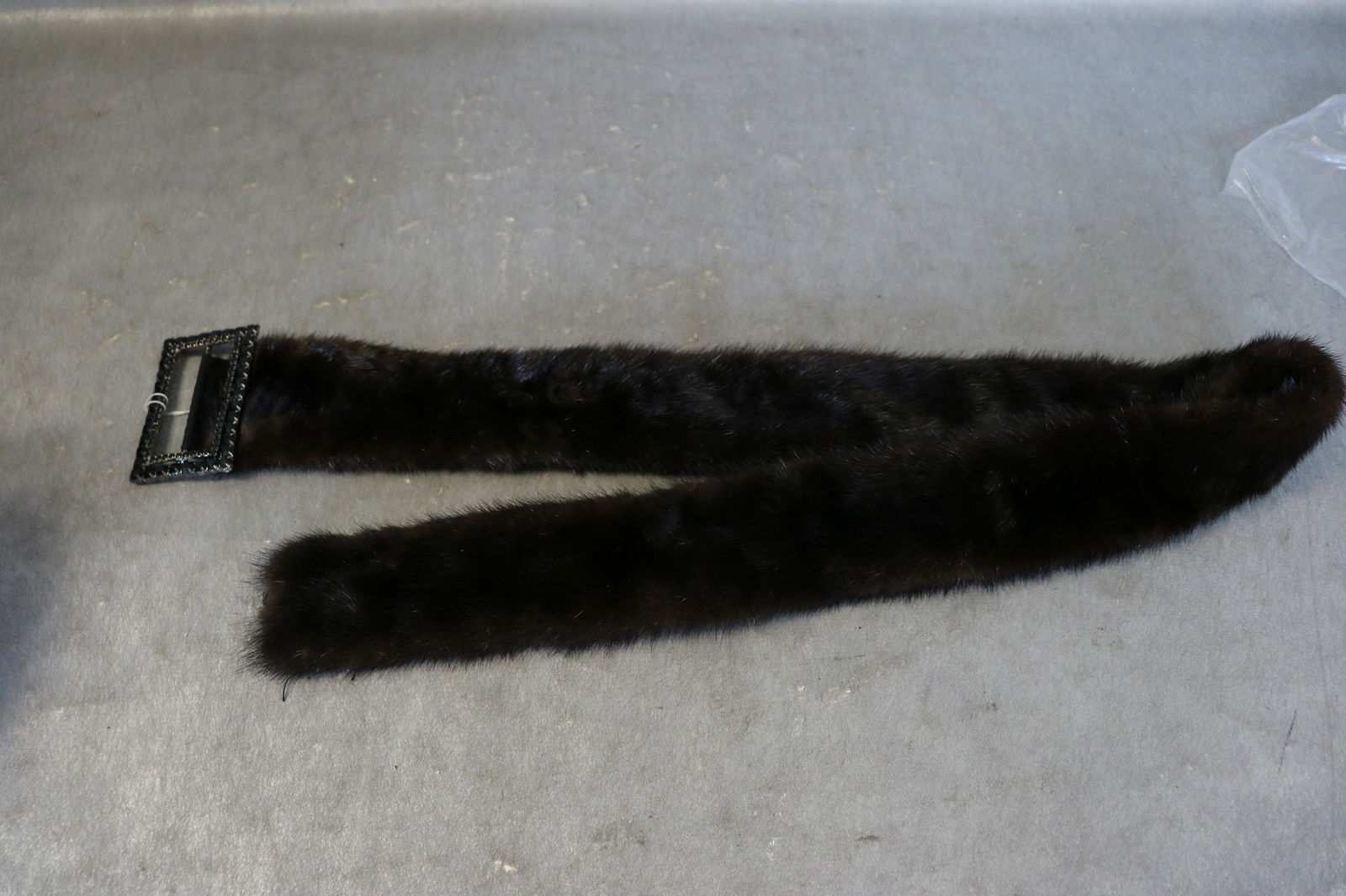 Vintage Mink Belt With Silver Tone Buckle: Buckle has many black stones. Adjustable, in very good condition.