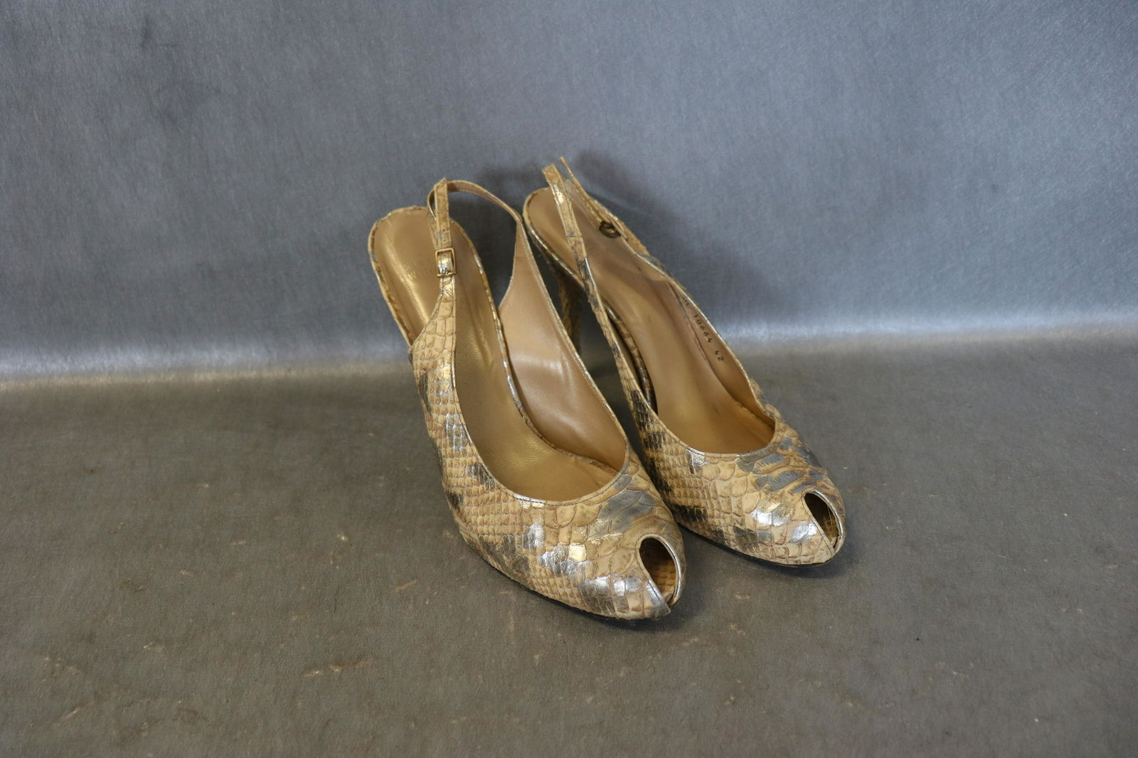 Vintage Stuart Weitzman Snake Skin Peep Toe Heels: Size 42 (10), 4 1/2" heel, wear to bottom, light wear on top, see photos.