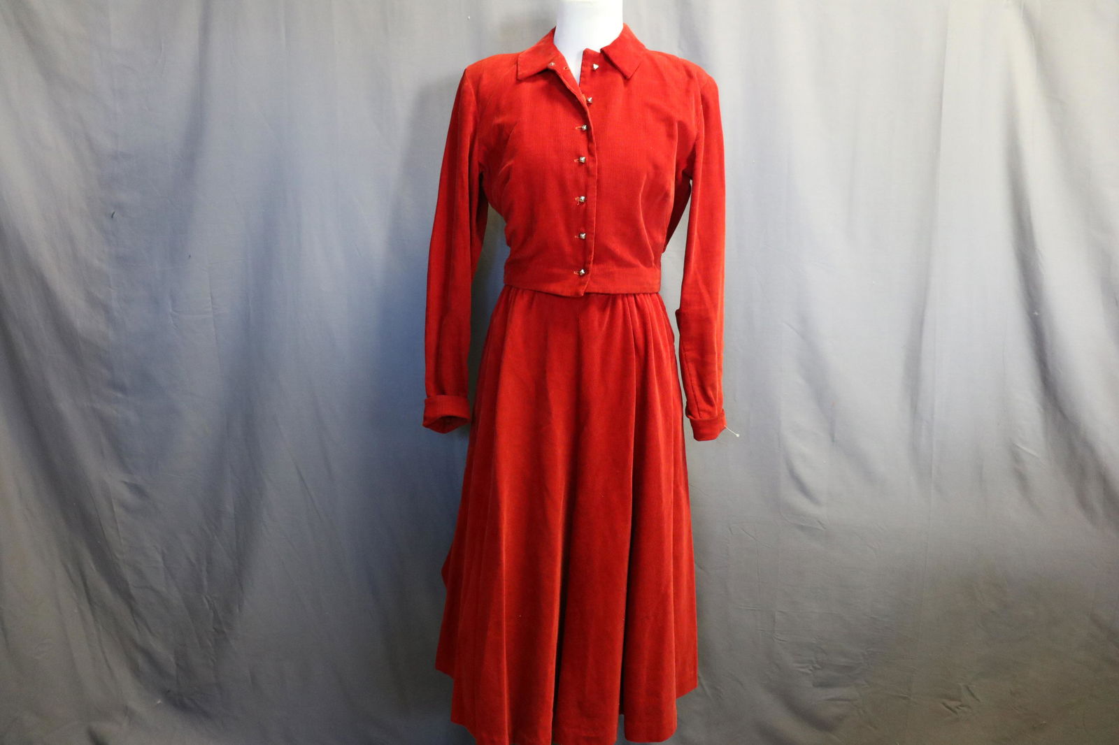 1950's Merry Mae Original Red Corduroy Dress & Jacket (1 of 7)