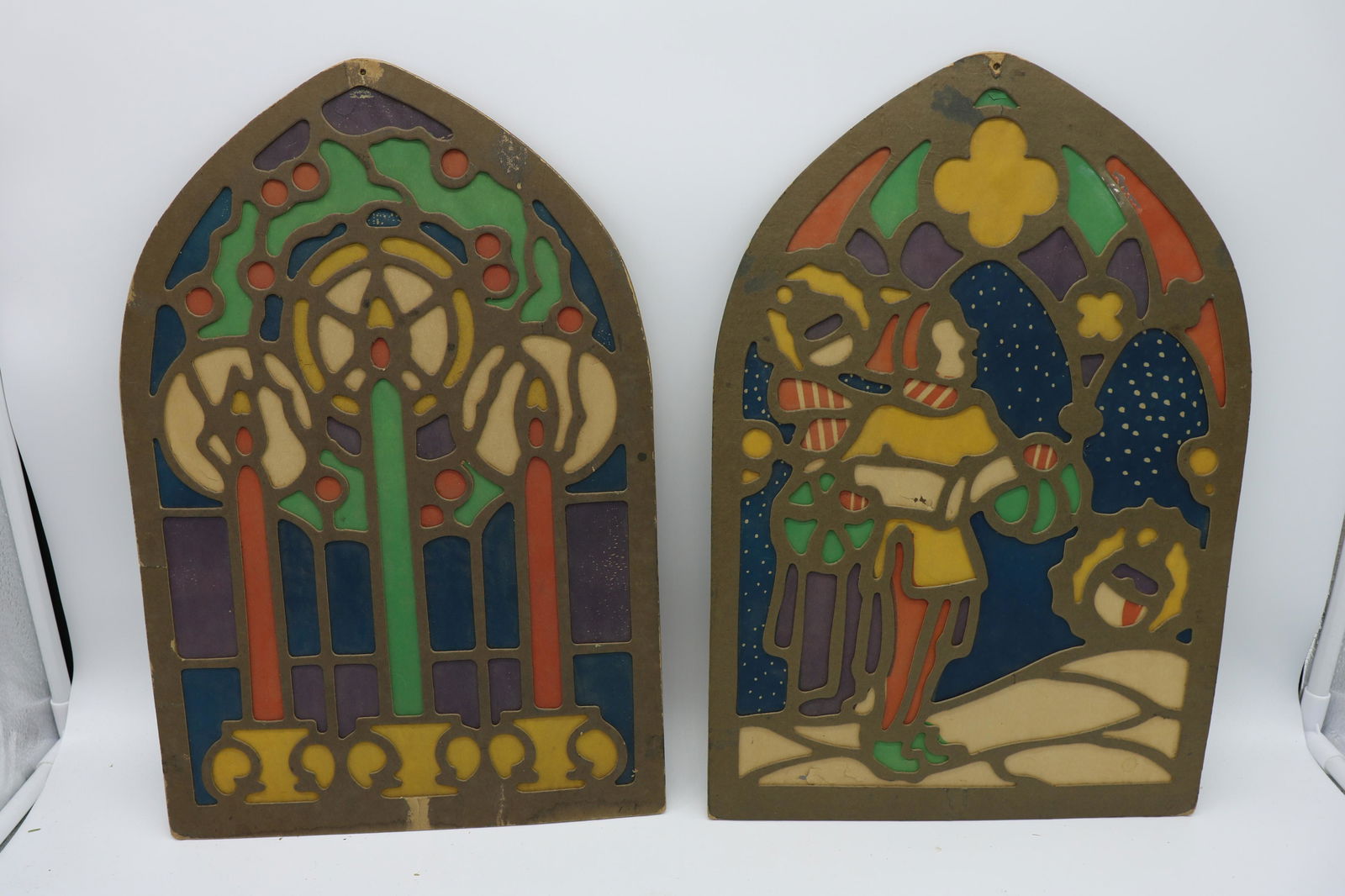 2 1950's Stained-Glass-Look Cardboard Cathedral Windows (1 of 5)