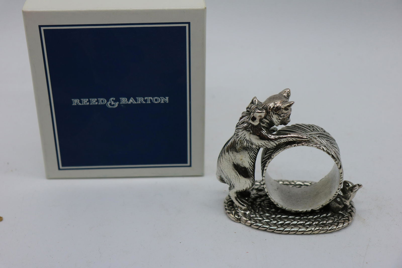 Vintage Reed & Barton Silver Plated Kitten Napkin Ring: Approx. 3 inches tall, 4 inches wide