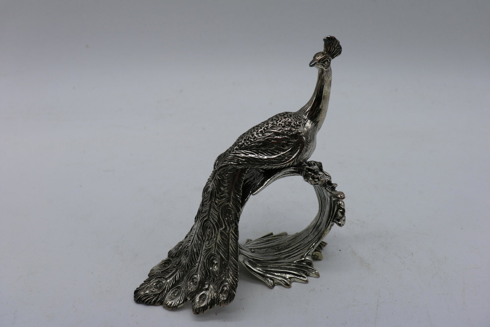 Vintage Reed & Barron Silver Plated Peacock Napkin Ring: Approx. 3 inches tall, 4 inches wide