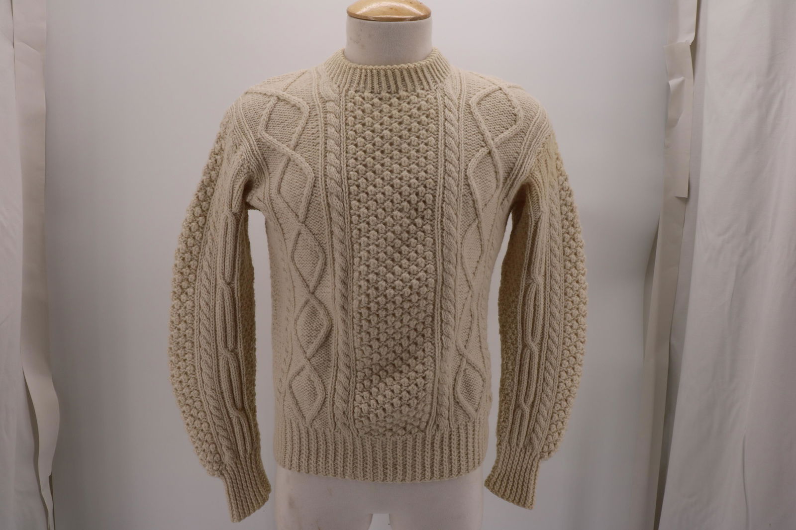 Vintage Wool Cable Knit Irish Sweater, Dublin: Approx. 42" chest, 19" across shoulders, 25" long.
