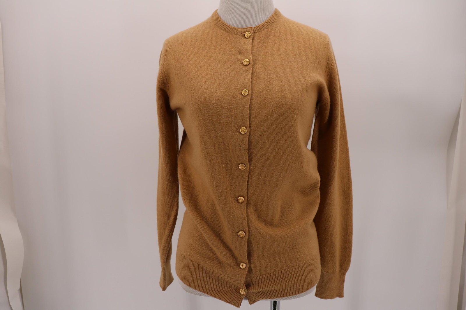 Vintage Tan Cashmere Cardigan, Scotland, By Pringle: Labeled size 34, very light pilling. 100% cashmere.
