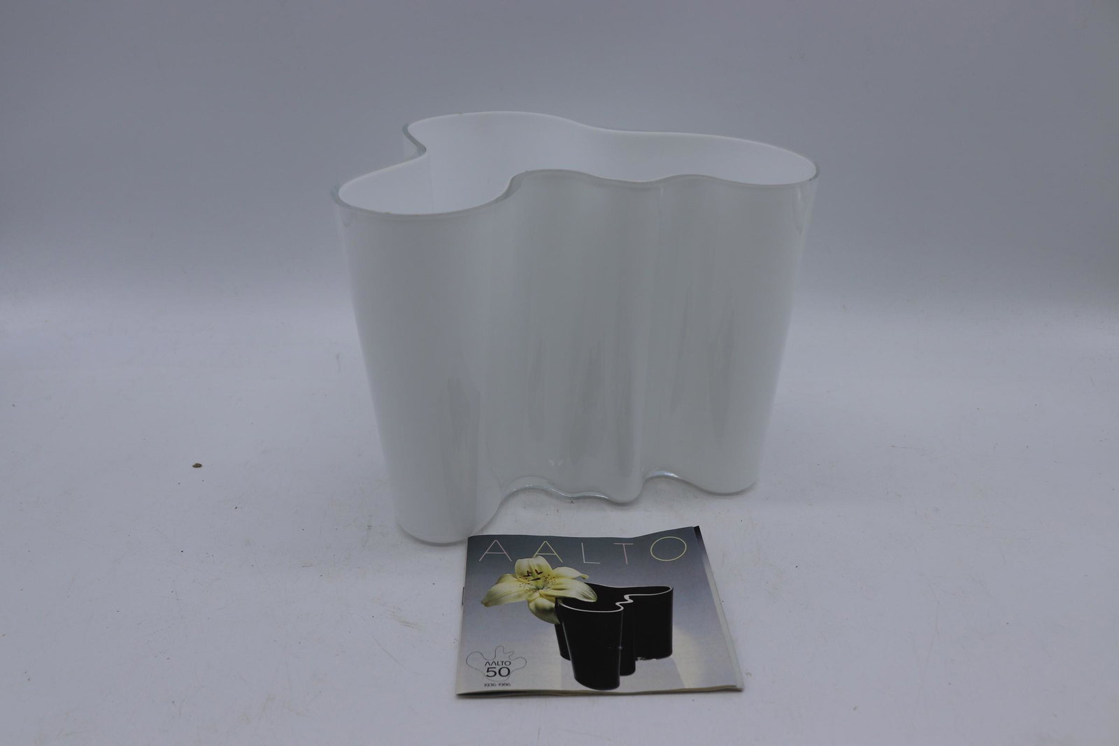 Alvar Aalto Crystal Bowl, by Iittala Crystal: white with clear edges, great art shape, approx. 6 1/2 inches tall, see photo for flea bites on edge