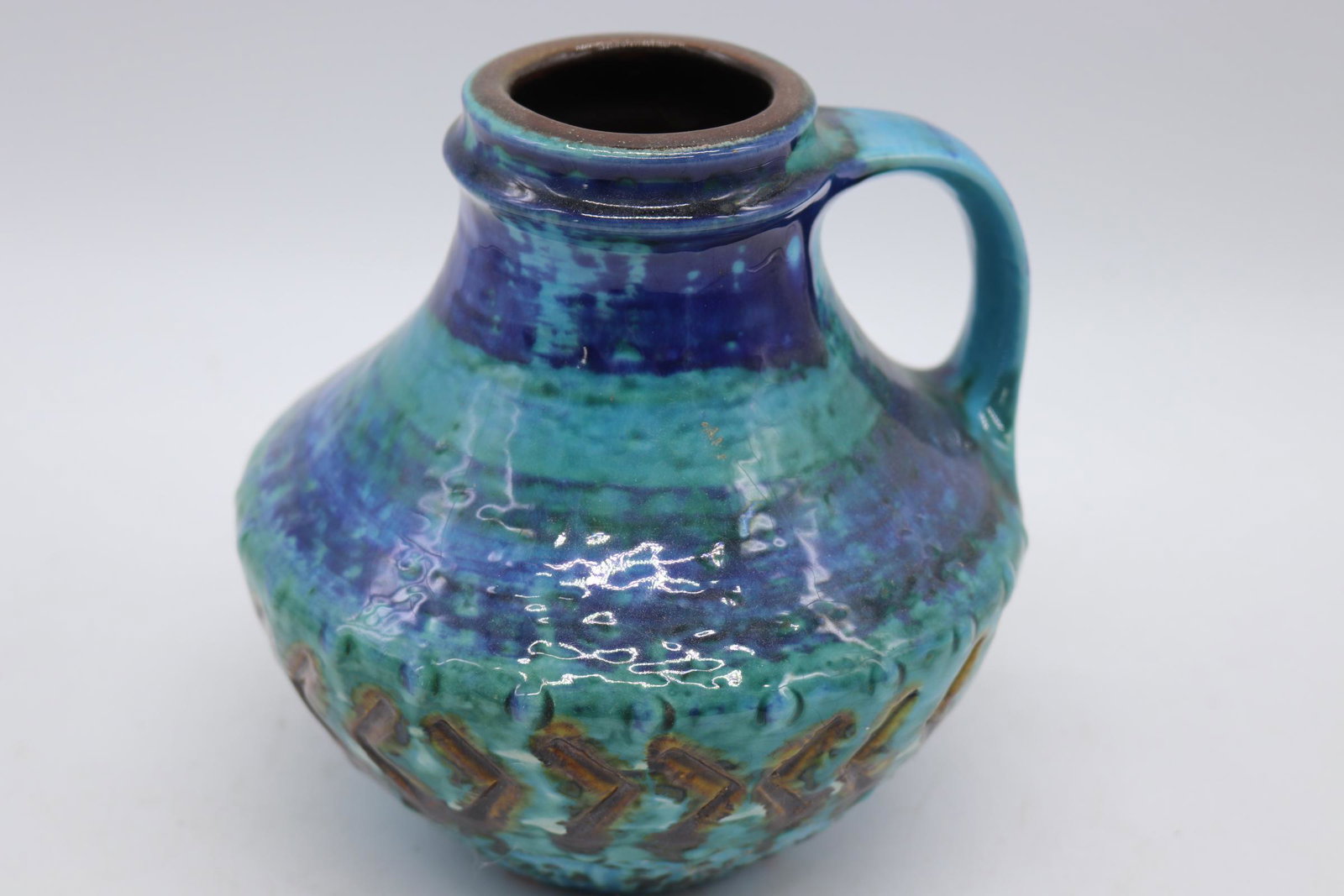 VINTAGE FAT LAVA. Carstens Tonnieshof Vase. West German: Blue and Green Glaze Finish, approx. 6 1/2 inches tall signed W. Germany 42-15