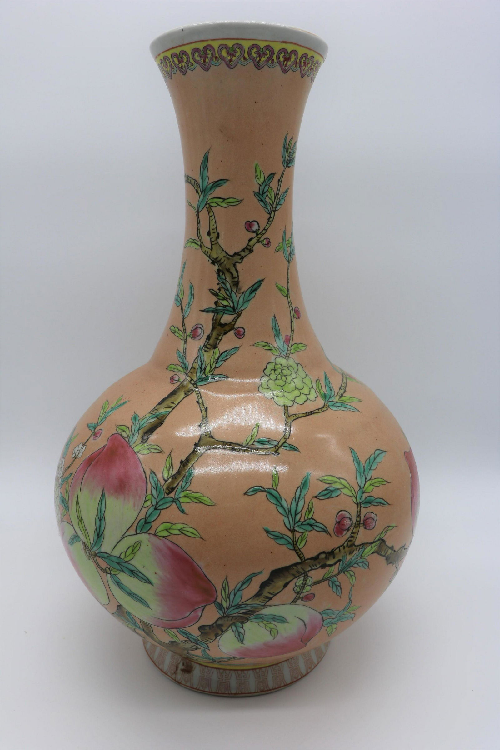 Large Chinese Vase Peach Motif, Signed (1 of 8)