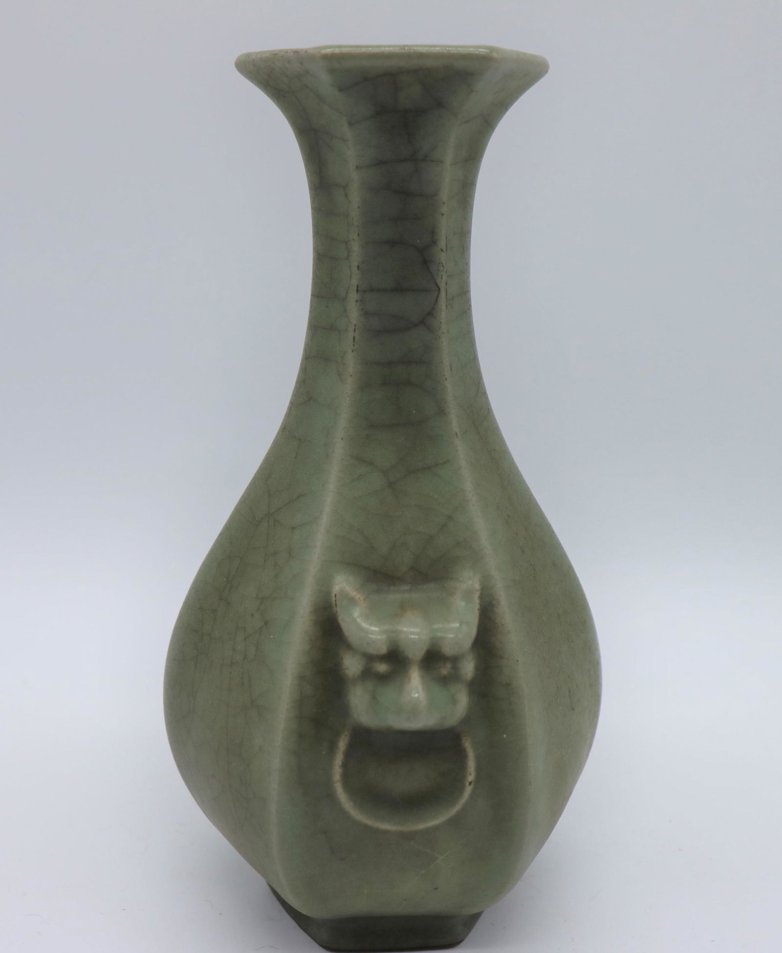 Asian Celadon Green Foo Dog Vase, Signed (1 of 6)