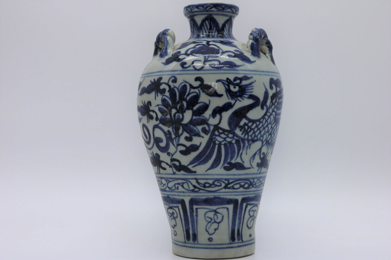 Vintage Asian Blue & White 3 Handle Vase (1 of 6)