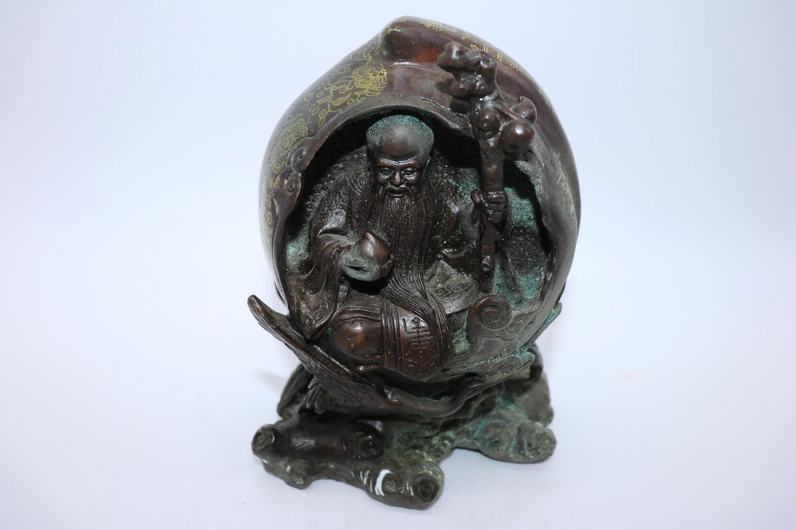Bronze Carved Egg With Shou God (1 of 10)
