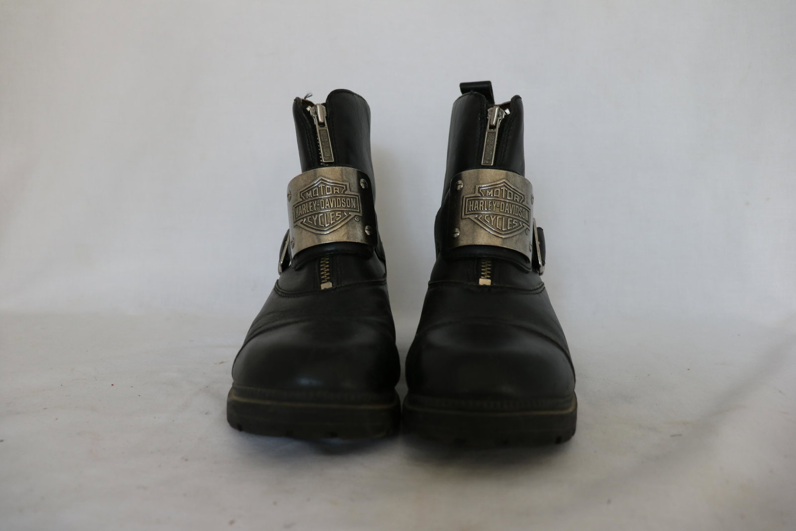 Vintage Harley Davidson Motorcycle Boots: size 9 womens, large silver harley buckle front, slightly worn