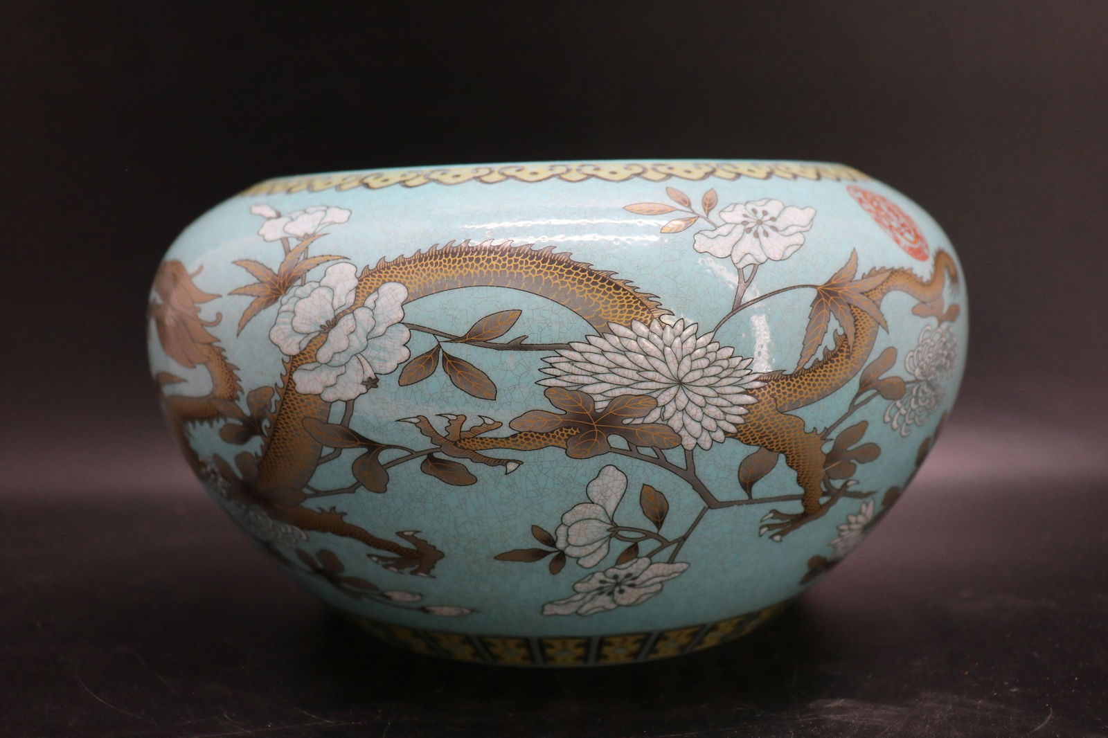 Hand Painted Asian Porcelain Dragon Bowl/Fish Tank, (1 of 13)